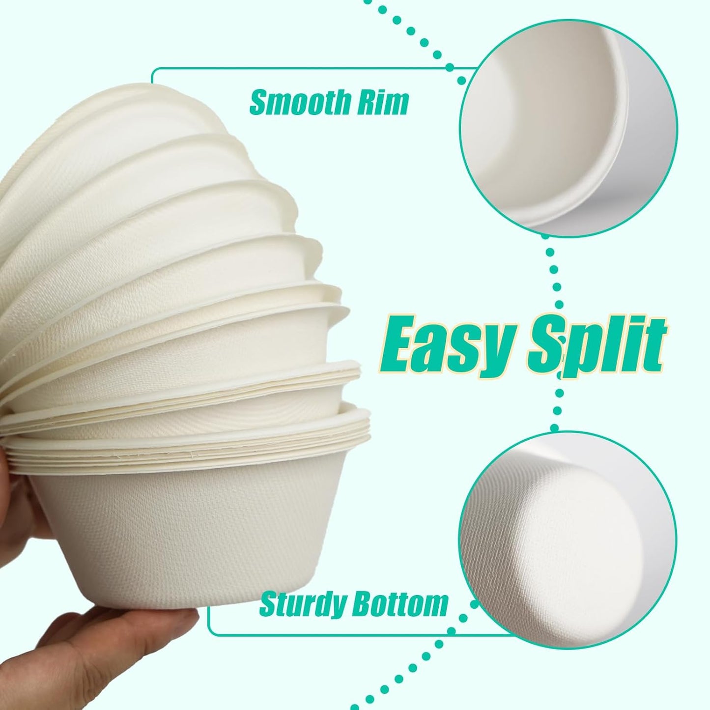 JINVOGREEN 200 Count 12 oz Paper Bowls, Disposable Compostable Bowls Bulk, Heavy Duty Biodegradable Bagasse Bowl for Snacks, Soup, and Salads, White