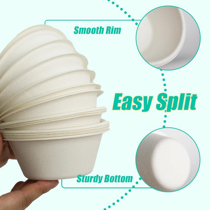 JINVOGREEN 200 Count 12 oz Paper Bowls, Disposable Compostable Bowls Bulk, Heavy Duty Biodegradable Bagasse Bowl for Snacks, Soup, and Salads, White