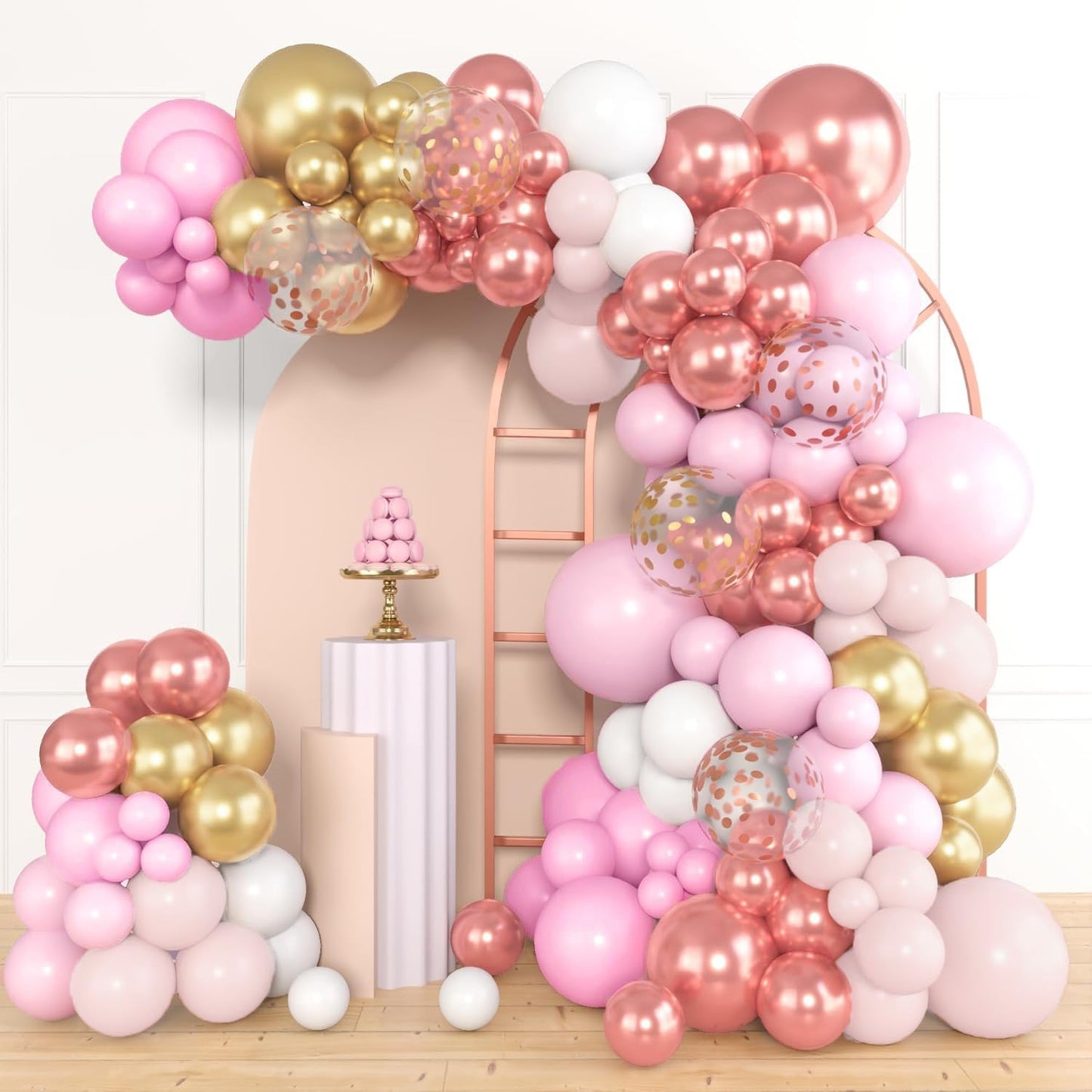 Amandir 153pcs Pink Purple Balloon Garland Arch Kit, Different Sizes 18 12 10 5 inch Pink Purple Red Latex Metallic Confetti Purple Balloons for Girl Women Birthday Bridal Baby Shower Party Decoration