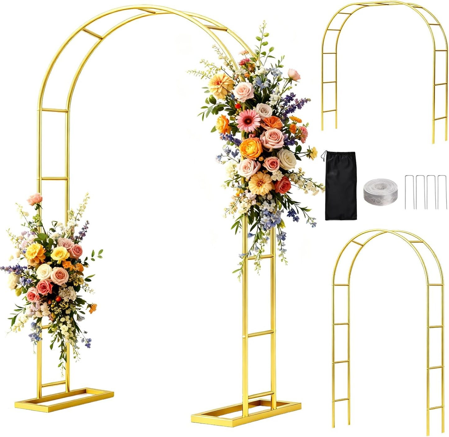 WellSign Wedding Arch Backdrop Stand 7.2FT, 6FT Set of 2, Gold Metal Balloon Arch kit Stand for Gender Reveal Ceremony Engagement Anniversary Bridal Valentine Party Event Decoration