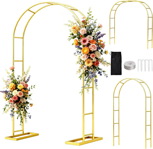 WellSign Wedding Arch Backdrop Stand 7.2FT, 6FT Set of 2, Gold Metal Balloon Arch kit Stand for Gender Reveal Ceremony Engagement Anniversary Bridal Valentine Party Event Decoration