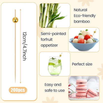 200 Pcs Cocktail Picks Long Cocktail Toothpicks Bamboo Toothpicks for Appetizers Fruits Food Skewers Sticks for Drinks Dessert Wedding Birthday Party(Fish Style)