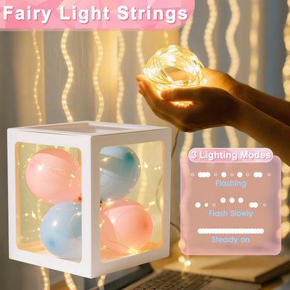 Ledido Transparent Balloon Boxes, Clear Balloon Boxes with 5 Pcs String Lights and 78 Letters for Baby Shower Gender Reveal 2026 New Year Grad Party Birthday Anniversary Bridal Decor - 5 White Boxes