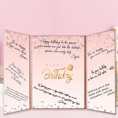 Crenics Black and White Birthday Decorations Women Men, Creative Birthday Guest Signature Book Alternative 18" x 12", Great Party Gifts for Girls or Boys
