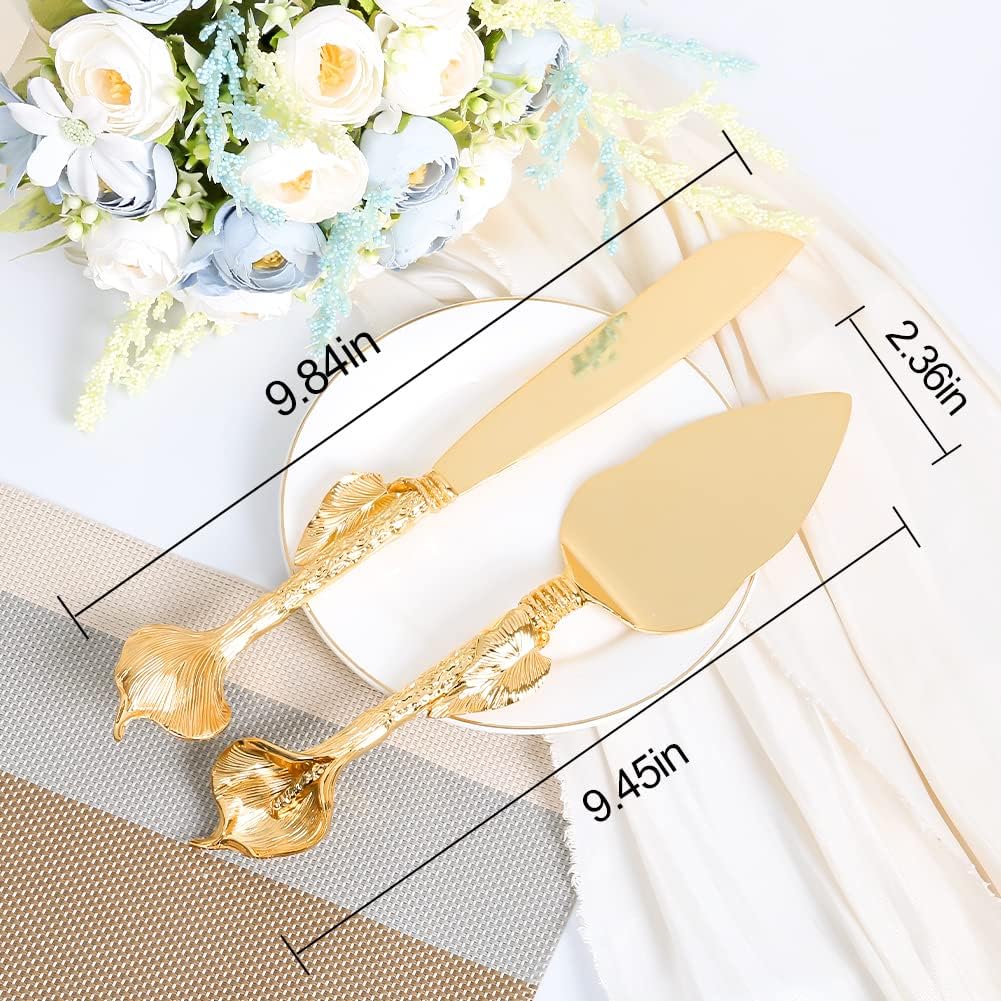 Cake Cutting Set for Wedding, Personalized Gold Cake Knife and Server Set, Custom Cake Serving Set, Engraved Pastry Pie Server Cake Pizza Cutter, Birthday Bridal Gift (F-Classic)