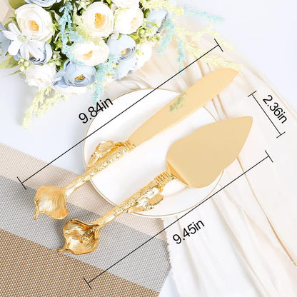 Cake Cutting Set for Wedding, Personalized Gold Cake Knife and Server Set, Custom Cake Serving Set, Engraved Pastry Pie Server Cake Pizza Cutter, Birthday Bridal Gift (F-Classic)