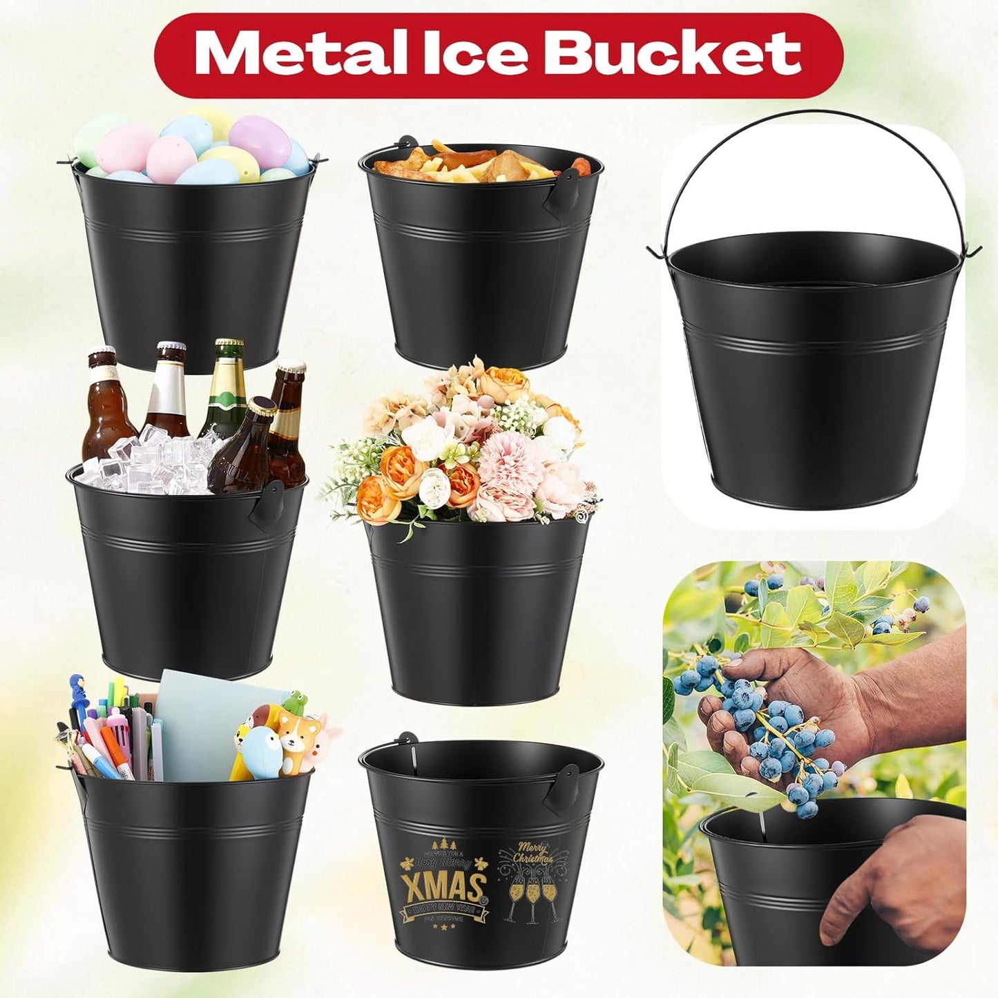 Didaey 24 Pcs Metal Beer Bucket Bulk Ice Bucket Ice Pails with Handle Champagne Soda Party Beverage Chiller for Summer Picnic Pool Wedding Party Supplies Wine Champagne Bar (7.1 x 6.5 x 5.1",Gold)