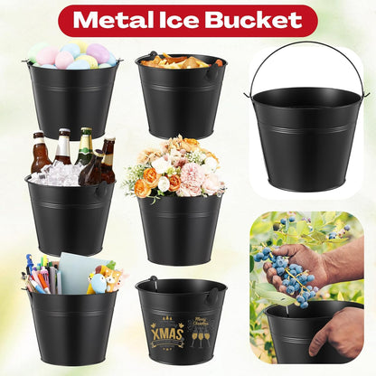 Didaey 24 Pcs Metal Beer Bucket Bulk Ice Bucket Ice Pails with Handle Champagne Soda Party Beverage Chiller for Summer Picnic Pool Wedding Party Supplies Wine Champagne Bar (7.1 x 6.5 x 5.1",Gold)
