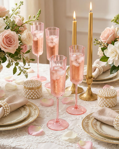 Ciaell 24 Pack Plastic Champagne Flutes - 6oz Ribbed Disposable Champagne Glasses - Clear Vintage Mimosa Glasses with Long Stem, Elegant for Weddings, Birthdays, Party