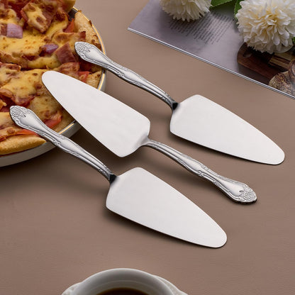 3-Piece Cake Server Set - 9.3-Inch Matte Black 430 Stainless Steel with Rose Handle Design - for Cake, Pie, Pizza, and Dessert Serving - Dishwasher Safe Pastry Server Set