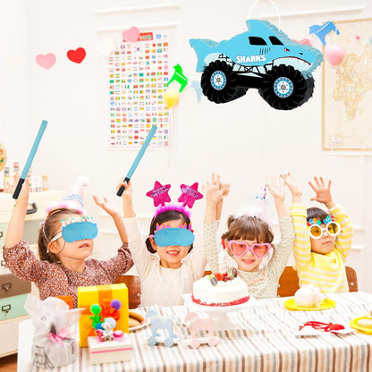 Shark Truck Pinata - Monster Truck Pinata with Blindfold and Bat for Kids Shark Monster Truck Theme Birthday Party Game Decorations (Small Size 16.7”x10.2”x3”)