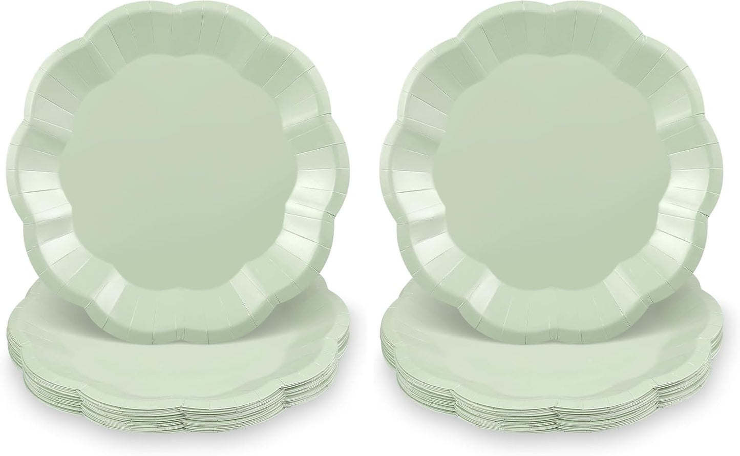 NatNarr 30 Pcs Sage Green Paper Plates, 7 Inch Scalloped Paper Plates Small Dessert Cake Plate Cute Party Plate Disposable Sage Greens Party Supplies for Wedding, Baby Bridal Shower, Birthday