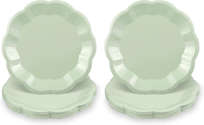 NatNarr 30 Pcs Sage Green Paper Plates, 7 Inch Scalloped Paper Plates Small Dessert Cake Plate Cute Party Plate Disposable Sage Greens Party Supplies for Wedding, Baby Bridal Shower, Birthday