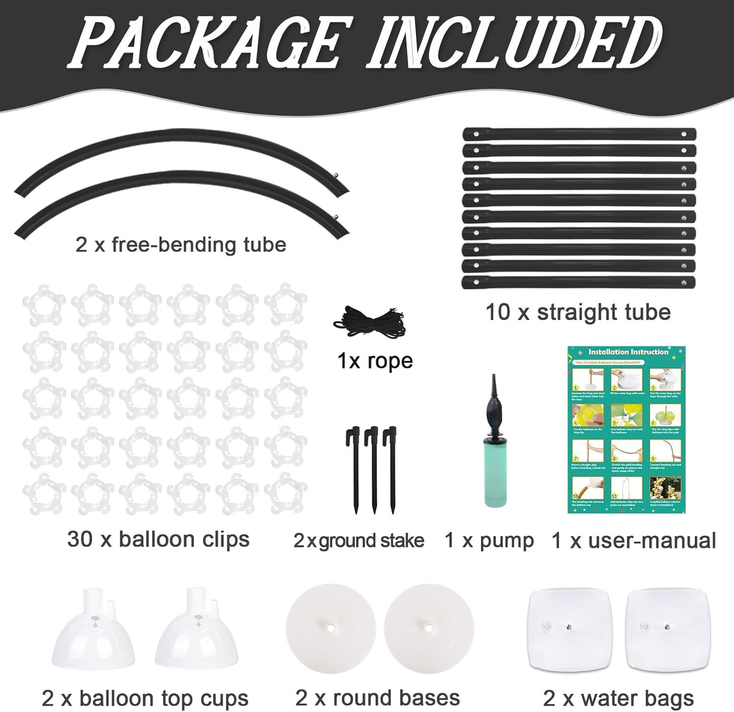 AerWo Balloon Arch Kit with Balloon Pump Electric, 8.2FT & 5FT Half Balloon Arch Stand with Base, Free Bending Balloon Stand Kit for Wedding Birthday Party Baby Shower Graduation Decorations