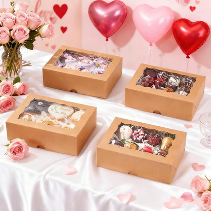 50 PCS 8x5x2 Inch Bakery Boxes with Window for Chocolate Covered Strawberries, Cookies, Cakesickle, Browines, Donut &More