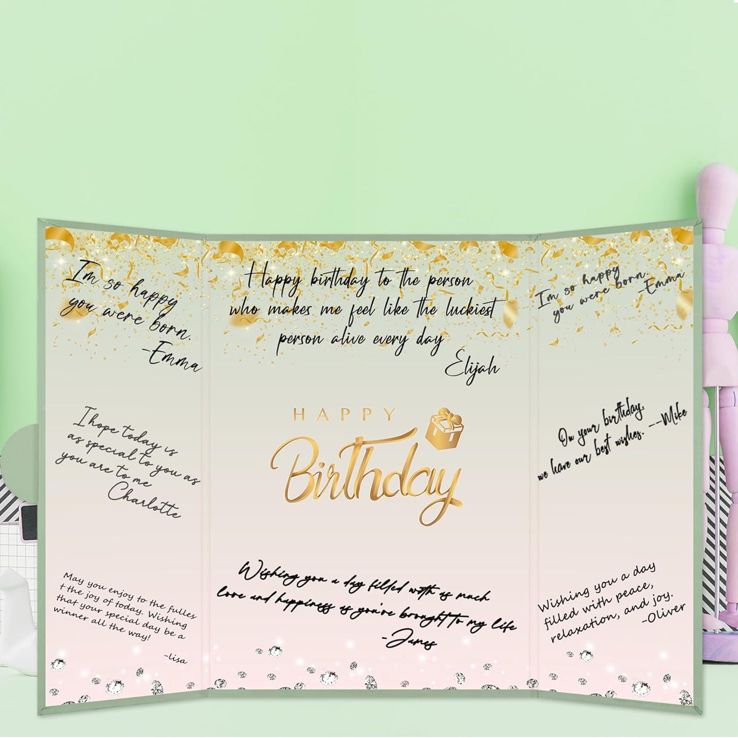 Crenics Black and White Birthday Decorations Women Men, Creative Birthday Guest Signature Book Alternative 18" x 12", Great Party Gifts for Girls or Boys