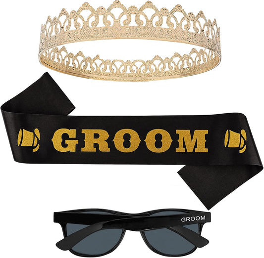 Bachelor Party Decorations Accessories Groom Crown Sunglasses Sash for Bachelor Wedding Party Decorations Gifts Favors