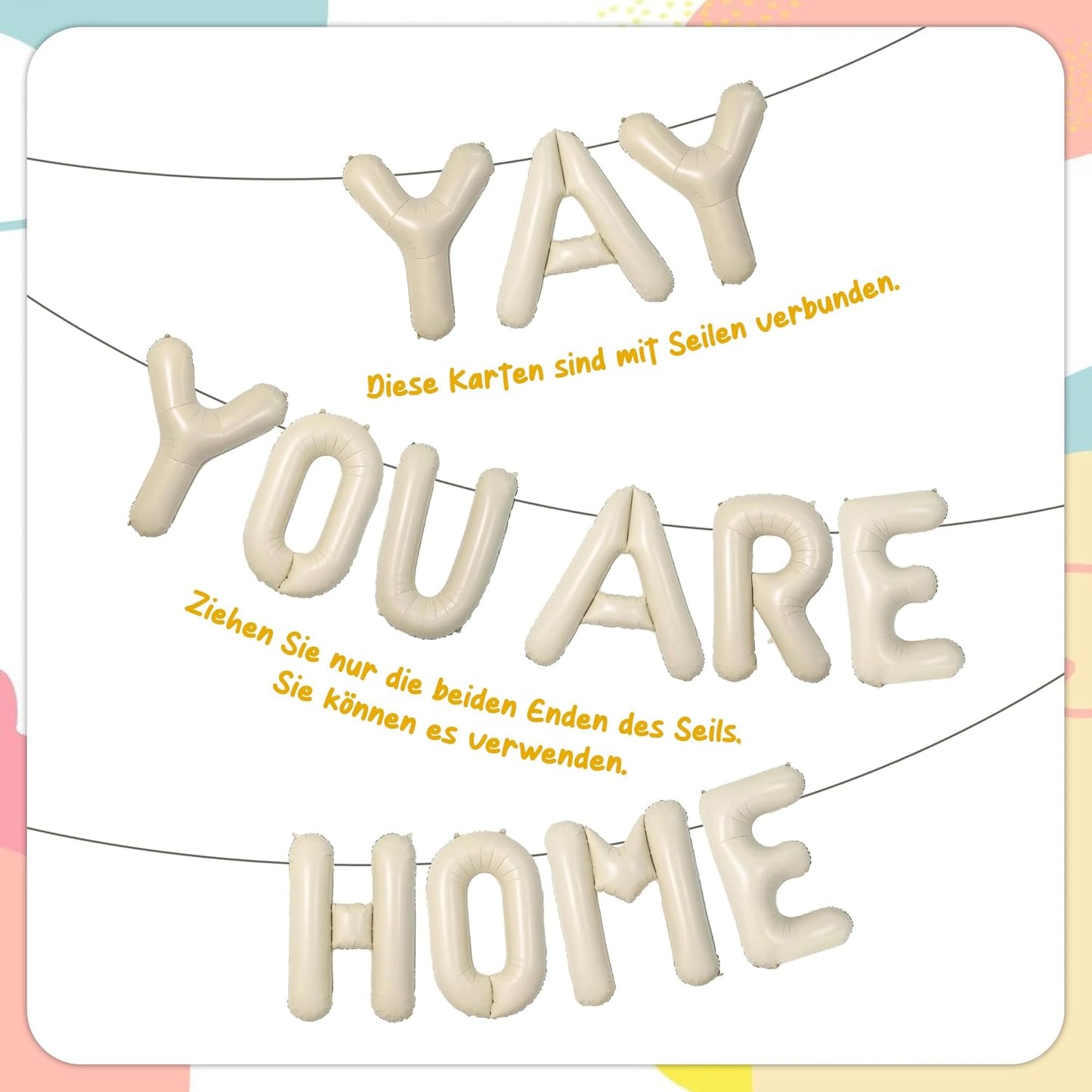 Welcome Home Banner Decorations Balloons - 3 Pcs Beige Pre-Strung Yay Youre Home Foil Letter Balloon Banner Decoration for Baby Welcome Back Housewarming Family Reunion Party Decor