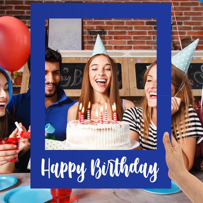 Beeveer 32 x 24 Inch Extra Large Happy Birthday Photo Booth Selfie Frame Props Picture DIY Cutouts Photo Backdrop Cardboard Props for Party Supplies Favors(Vertical,Shiny Gold)