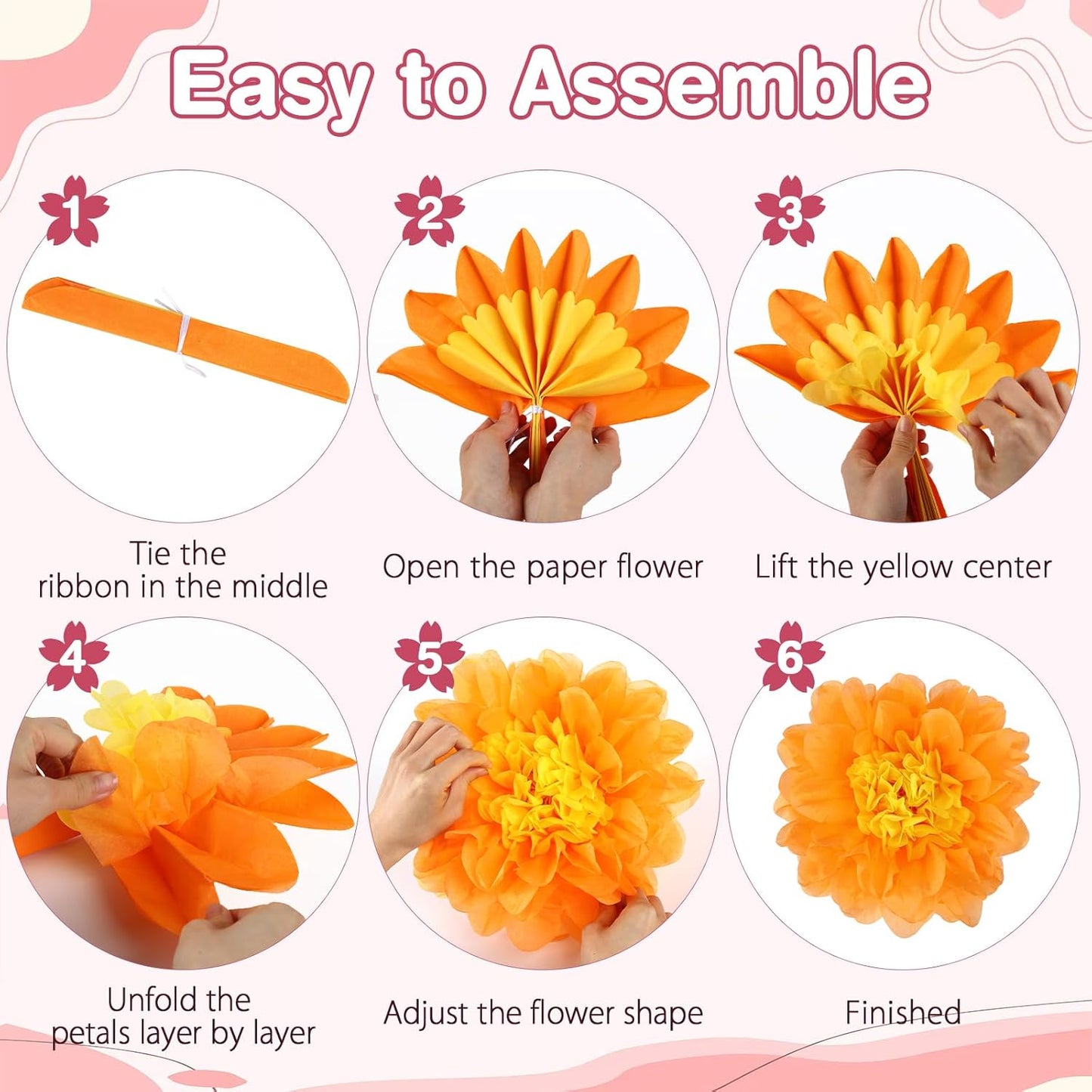 BestoFun 14 PCS Orange & Hot Pink Tissue Paper Flowers – Vibrant Party Decorations for Birthday, Baby Shower, Wedding, Fiesta, and Holiday Events