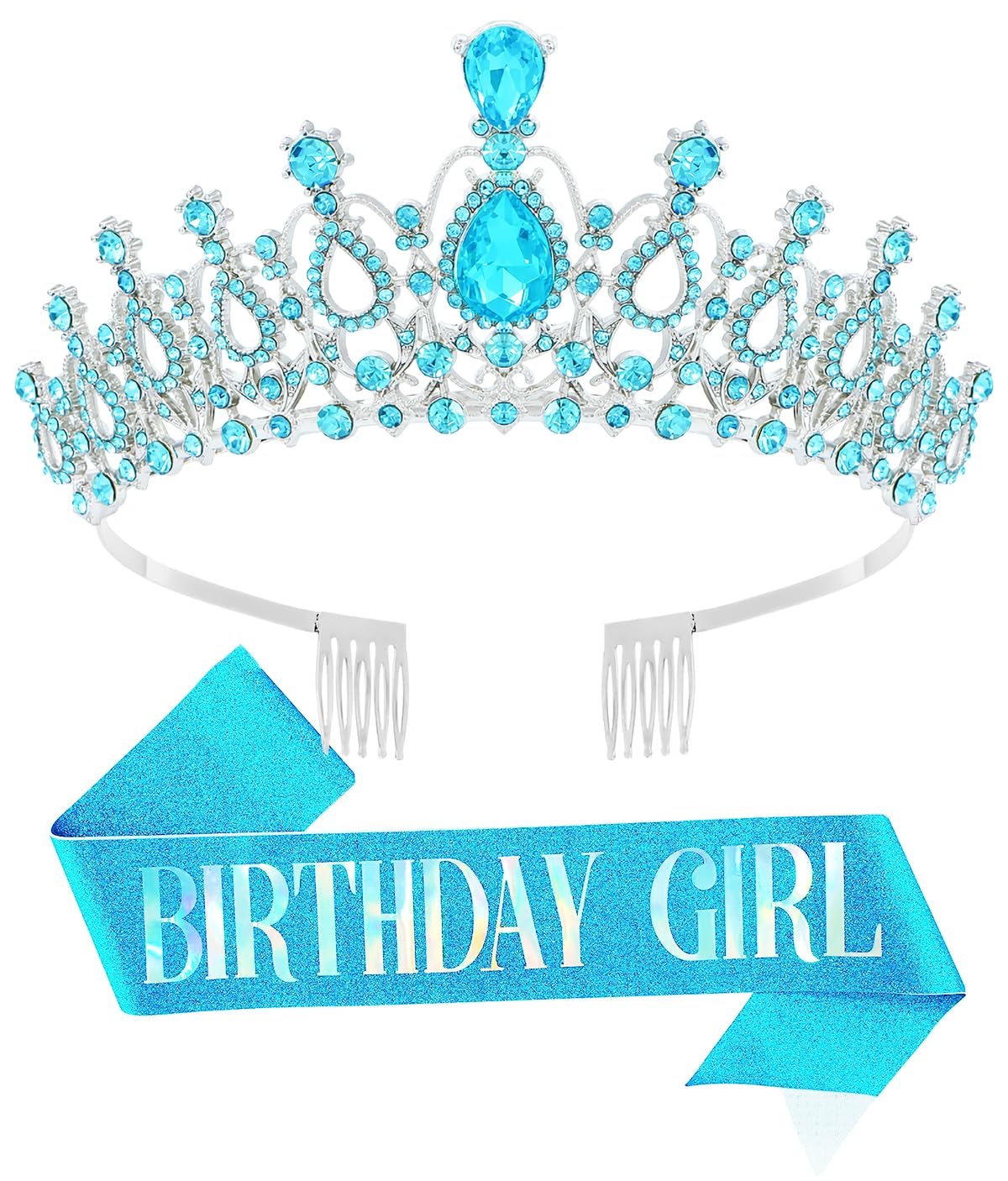 Birthday Tiara Crown with Sash for Women, Headband Hair Accessories for Wedding Party Costume
