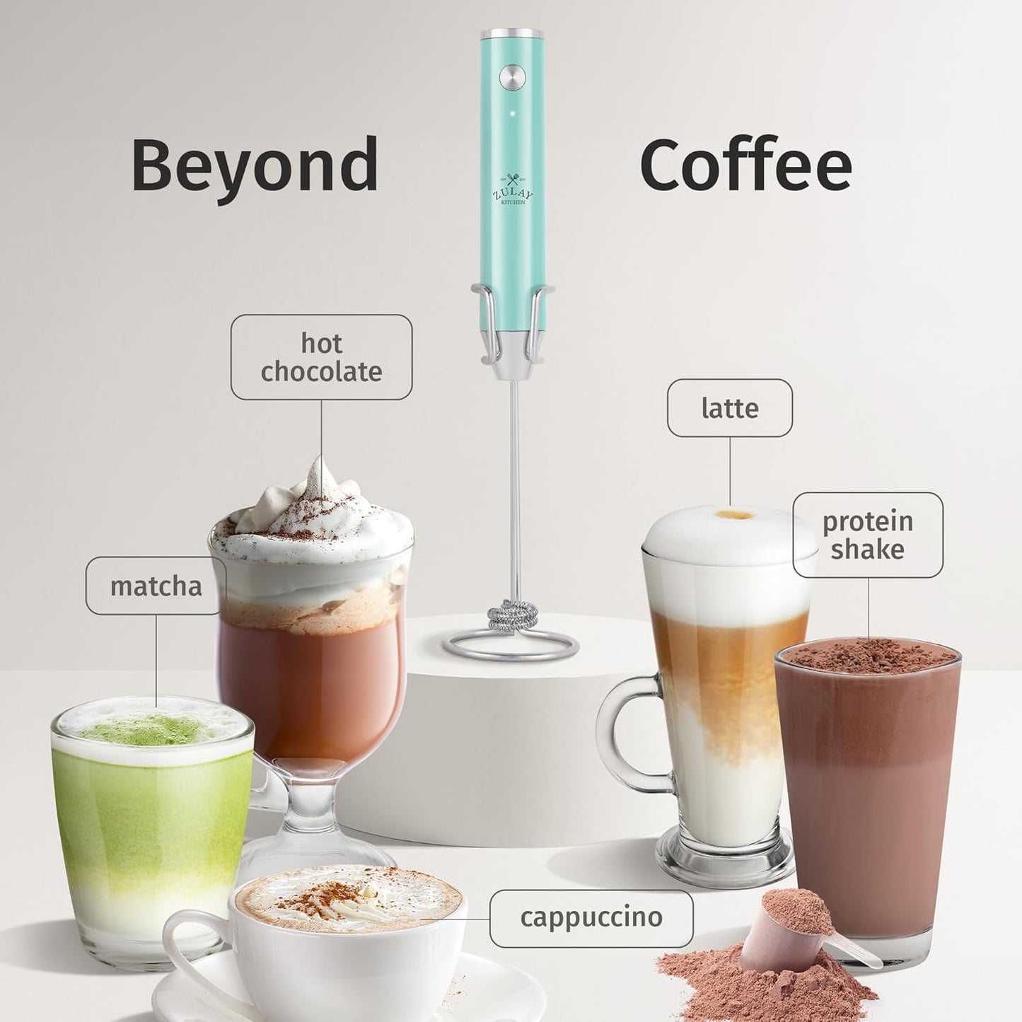 Zulay Kitchen Powerful Milk Frother Wand With Duracell Batteries - Ultra Fast Handheld Drink Mixer - Electric Whisk Foam Maker for Coffee, Lattes, Cappuccino & Matcha - Z1 Motor - Black - Colors B