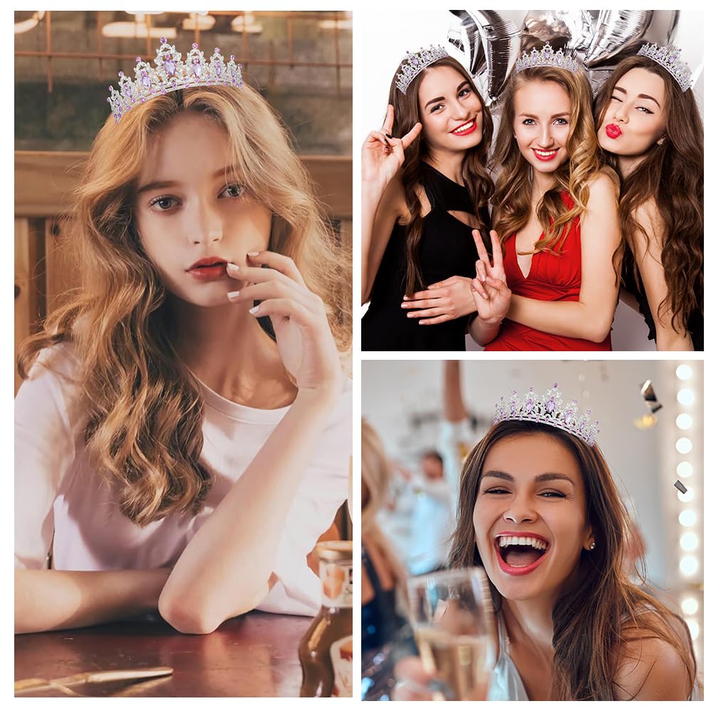 Silver Birthday Crown Headband with Sash for Women - Rhinestone Tiara for Birthday Parties