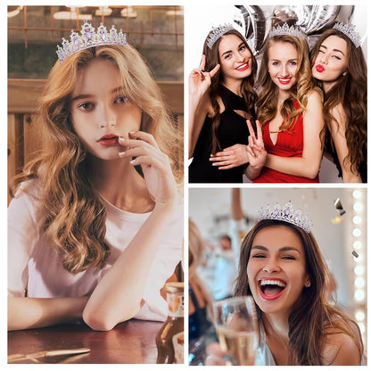 Silver Birthday Crown Headband with Sash for Women - Rhinestone Tiara for Birthday Parties