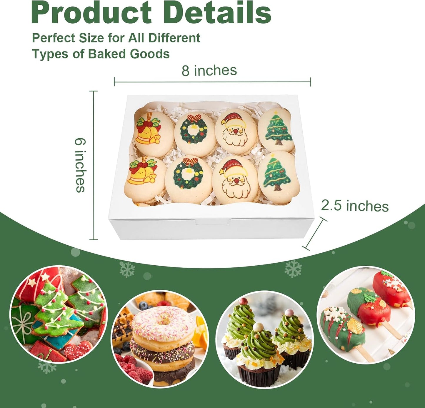 50pcs 8x5x2 Inch White Bakery Boxes Cookie Boxes with Window Treat Boxes Dessert Boxes for Cookie,Pastry,Macaron,Donut,Muffins,Chocolate,Cupcake and Candy Gift Giving