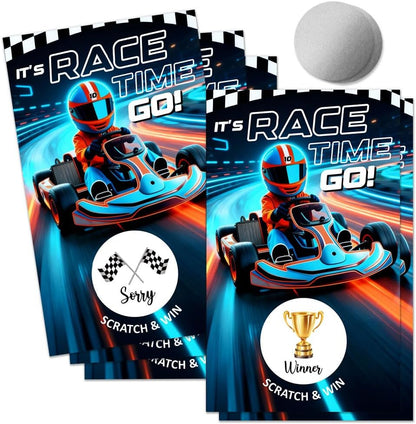 50 Pcs It's Race Time Go Scratch off Game Cards, Funny Racing Party Scratch Cards, Karting Theme Birthday for Teens Adults, Racing Lottery Prize Raffle Tickets, Birthday Game Supplies