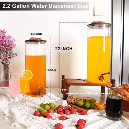 2PCS 1.6 Gallon Drink Dispenser,Glass Water Dispenser with Stand,Beverage Dispenser with Stainless Steel Spigot,Drink Dispensers for Parties,Bars,Restaurants