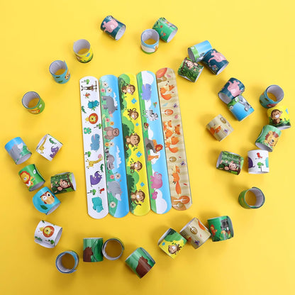 TAOVEN 48 PCS Slap Bracelets Wristbands for Jungle Safari Party Favors, Safari and Jungle Theme Party Decoration Tools