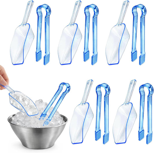 12 Pieces Plastic Ice Tongs and Scoops Mini Kitchen Tongs Utility Mini Buffet Scoop for Cocktail Whiskey Tea Party Candy Coffee and Buffet or Daily Use (pink)