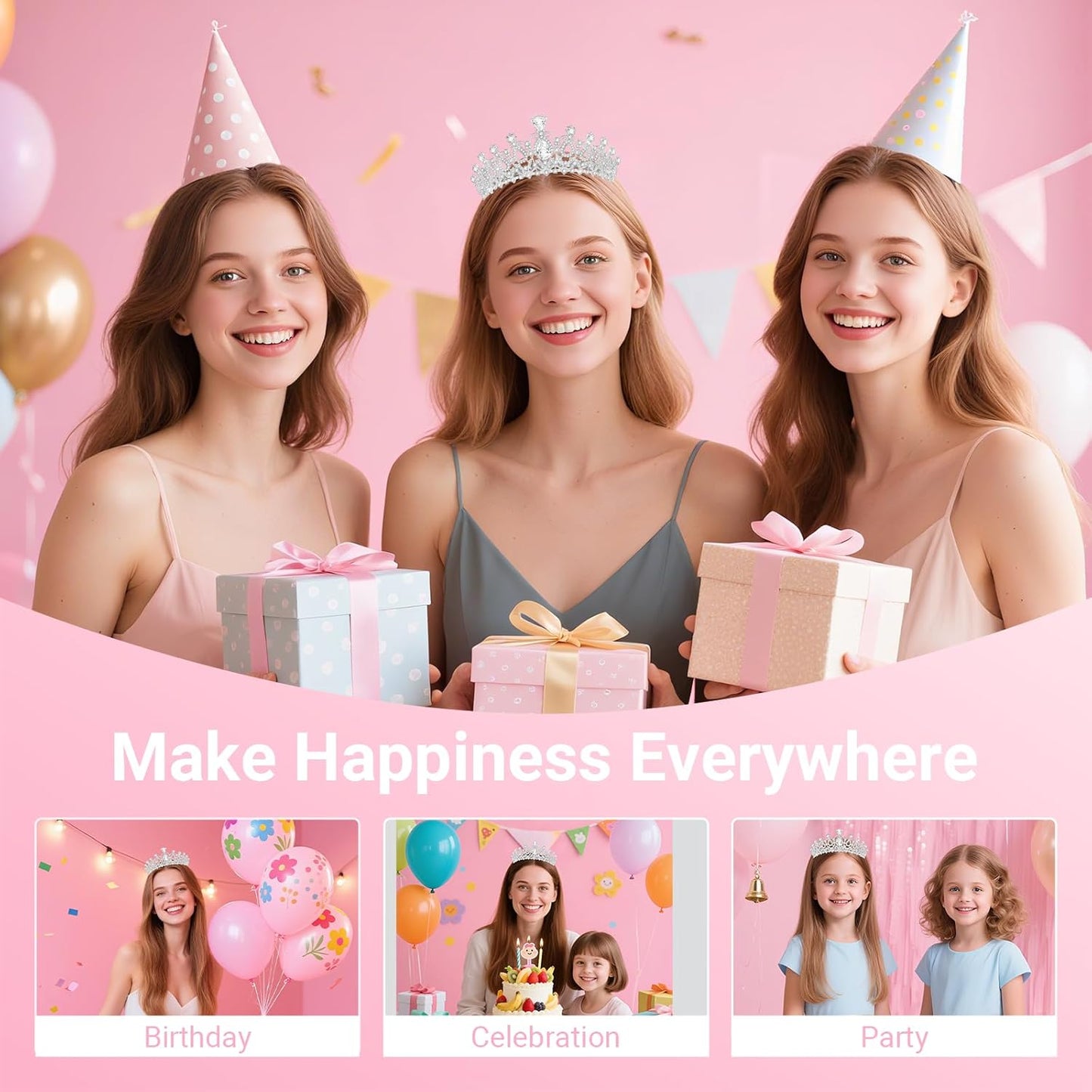 Birthday Tiara and Crown with Sash, Birthday Tiara for Women Party Silver