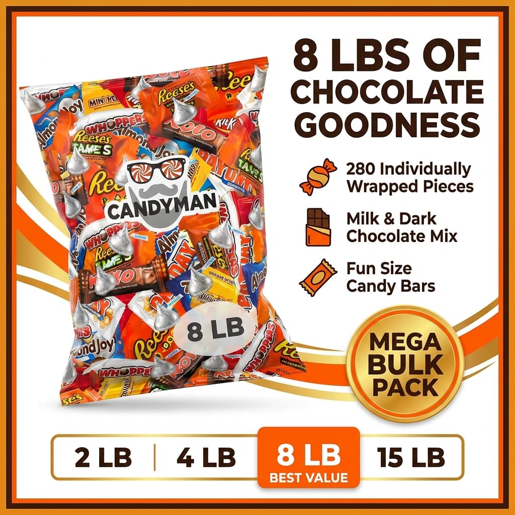 CANDYMAN 4 lb Assorted Chocolate Candy Variety Pack, Bulk Chocolate Individually Wrapped, Candy & Holiday Treats, Father's Day, Ship with Ice