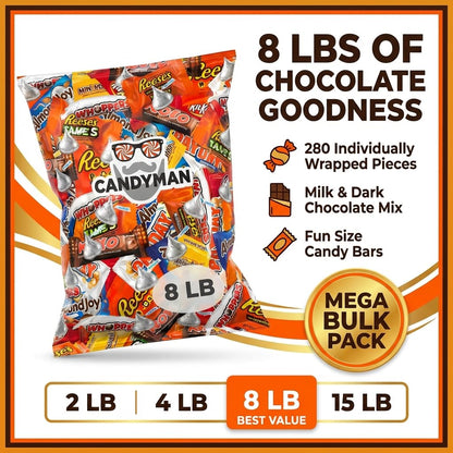 CANDYMAN 4 lb Assorted Chocolate Candy Variety Pack, Bulk Chocolate Individually Wrapped, Candy & Holiday Treats, Father's Day, Ship with Ice