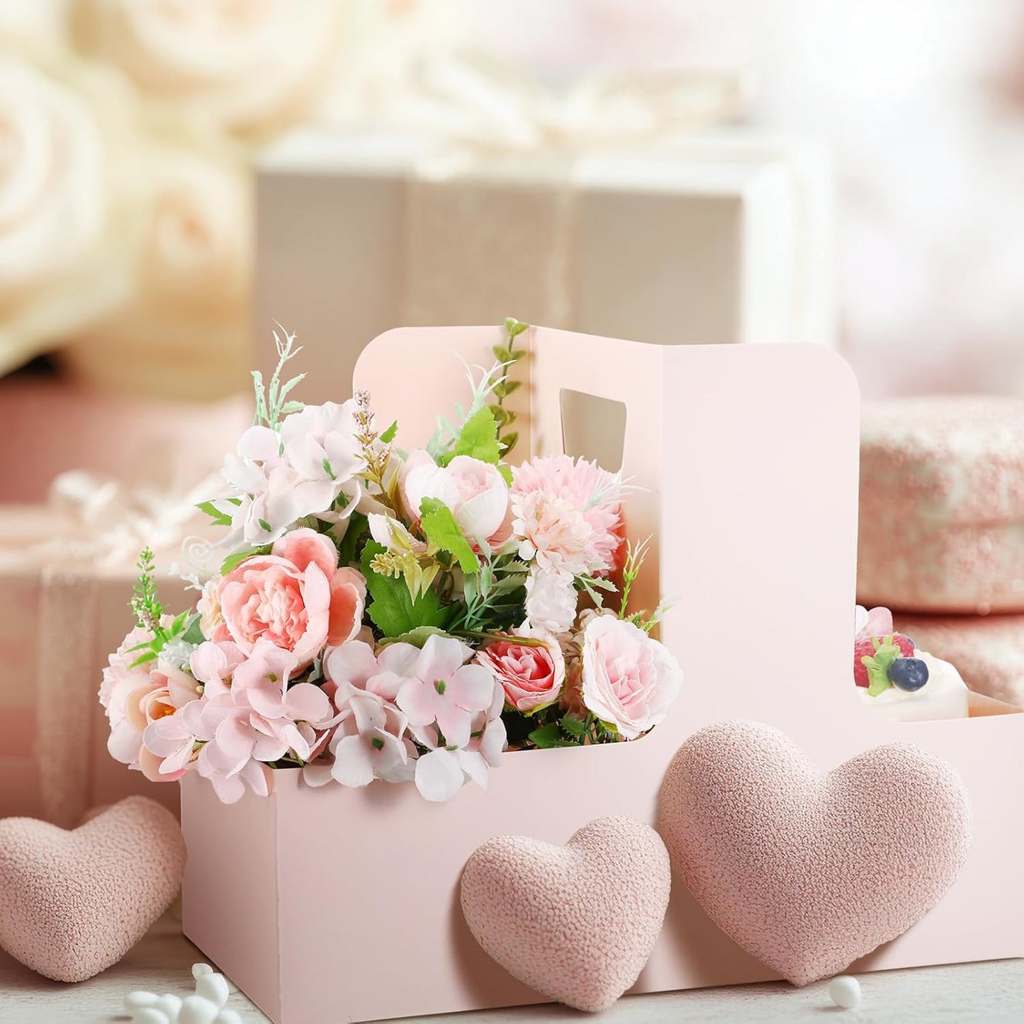 Qinyoung 12 Sets Mother's Day Flower Gift Box Cake Flower Gift Boxes with 12 Pcs Transparent PVC Cake Boxes Mother's Day Box for Teacher,Mom Wedding, Birthday Party(White,Classic,Blank)