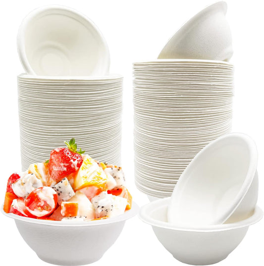 Haawooky 100 Pack White Disposable Paper Bowls, 8oz Natural Compostable, Eco-friendly Paper Biodegradable Bowls for Party, Salad, Dessert