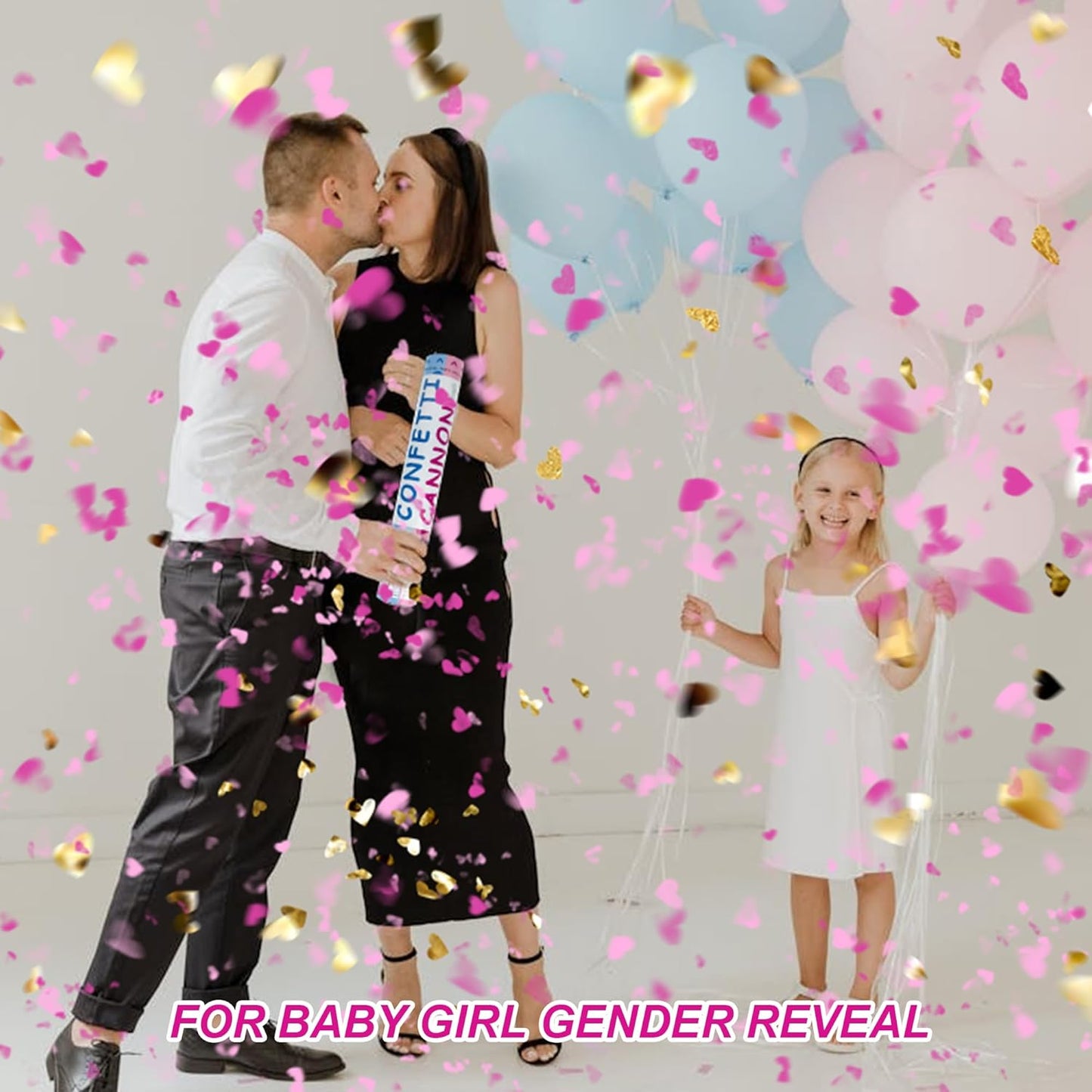 2 Pack Gender Reveal Confetti Cannon, 12 in Pink Square shaped Paper Party Poppers Cannons, Confetti Poppers For Baby Girl Gender Reveal Baby Showers (Square, Pink)