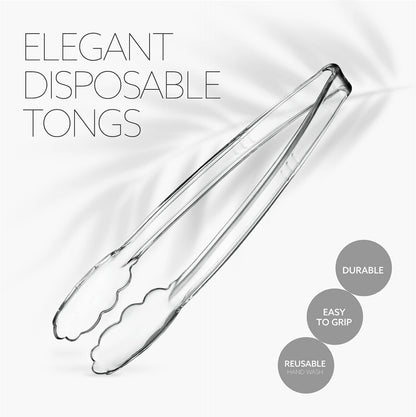 [Black Tongs 7.5'' Inches] Plasticpro 7.5'' Serving Tongs Heavy Duty Reusable Kitchen and BBQ Black Serving Tong for party's, Caterings, Events, Buffet, Weddings, And every Day use Pack of 12