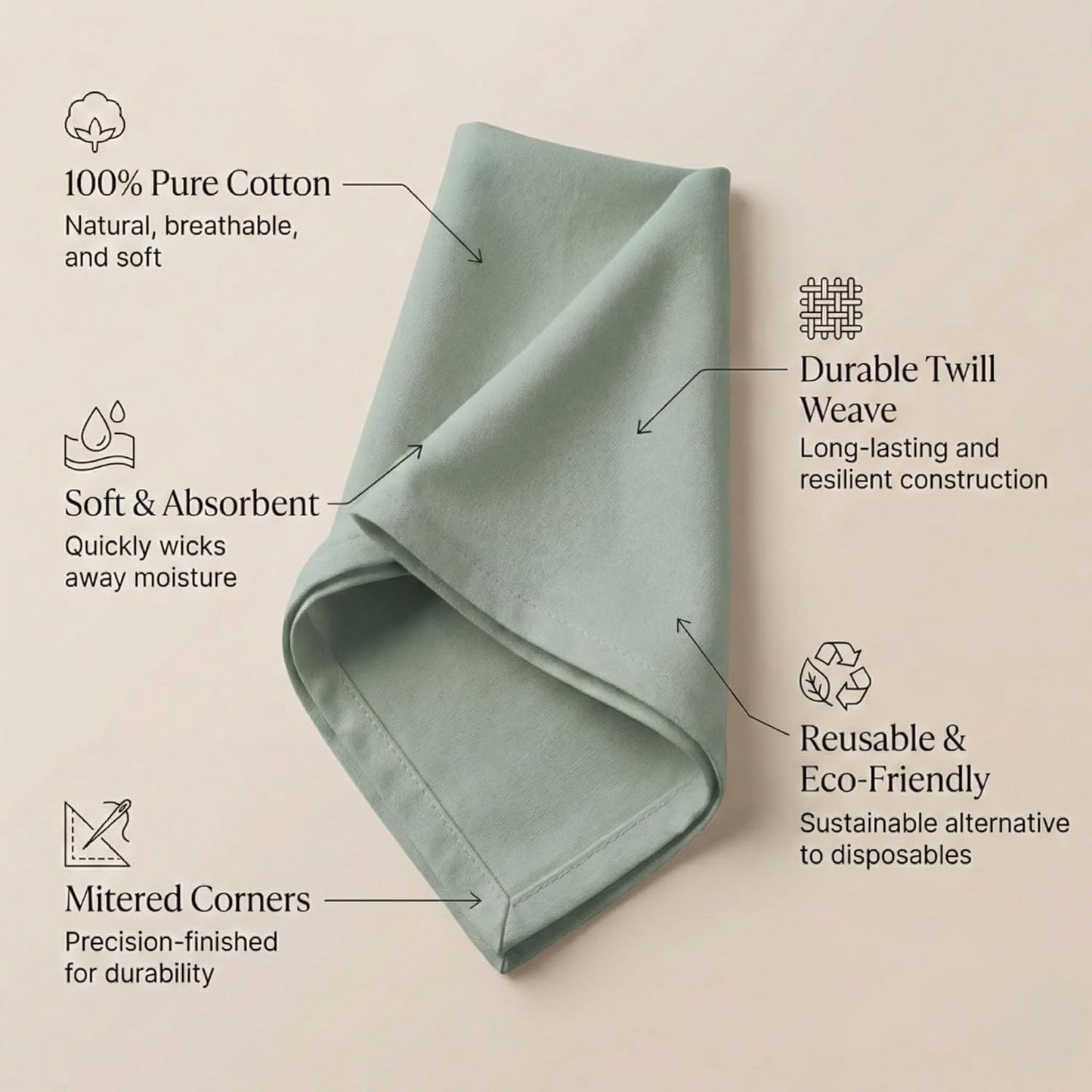ACCENTHOME Natural Cotton Linen Napkin Set of 12 18x18 inch Dinner Napkins - Washable Soft Premium Hotel Quality Reusable Hemmed Edges Napkins Perfect Table Linens for Family Dinners, Weddings