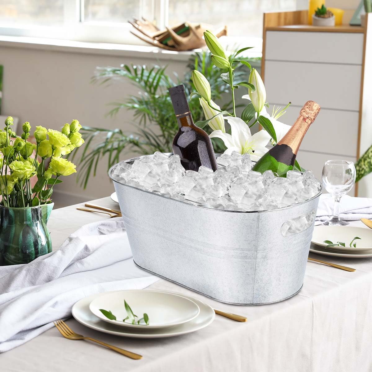 OBTANIM 4 Pack 4 Gallon Galvanized Ice Buckets Metal Champagne Drink Cooler Storage Ice Tub with Carry Handles for Beer Cocktails Wine Beverage Home Parties Bar Cooling Supplies