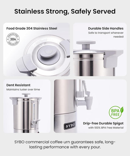SYBO 6L Commercial Coffee Maker, Stainless Steel Coffee Urn With Cool-Touch Handles, Electric Coffee Pot Hot Beverage Dispenser, Quick-Brewing Coffee Urn, For Events,Party & Catering - 45 Cup