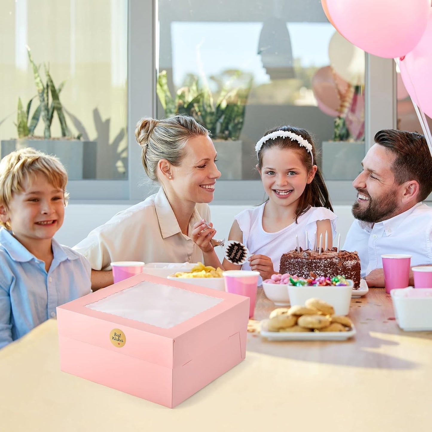 12Pcs 8x8x8 Inches Cake Boxes, Pink Square Bakery Boxes with Window, Disposable Cake Carrier Container for Pastries, Pie, Cookies, Chocolates, Cupcakes, Birthday Party, Wedding