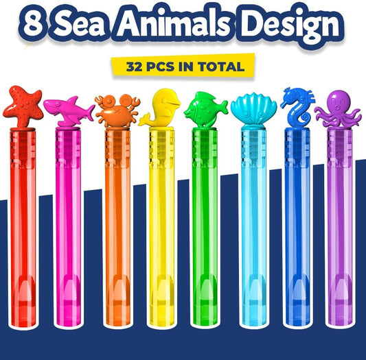 VKTEN 32Pcs Sea Mini Bubble Wands Assortment 8 Styles 8 Colors Bubble Party Favors for Kids, Bubbles for Kids, Themed Birthday Party Favors, Classroom Prizes Summer Outdoor Gifts for Girls Boys