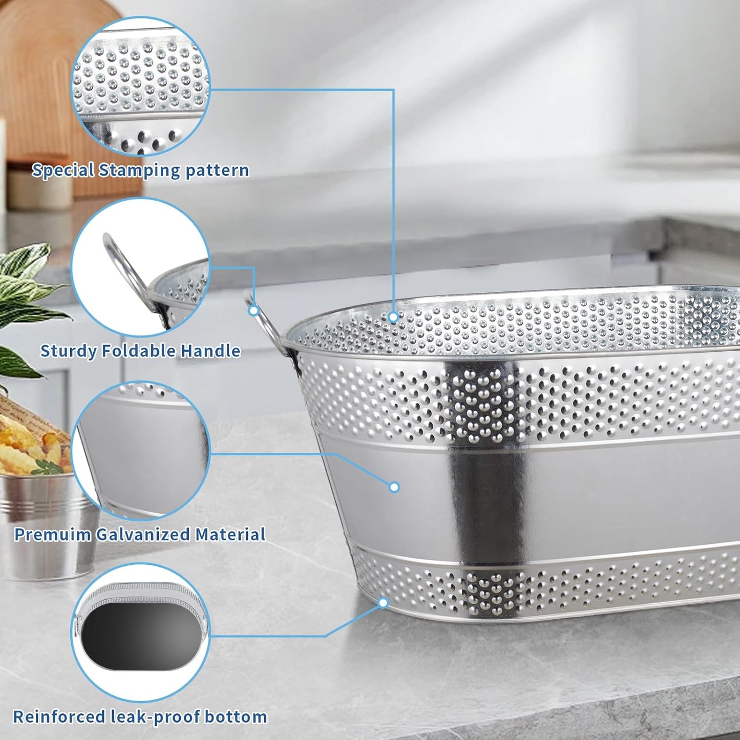 4 Gallon Galvanized Beverage Tub, 2 Pcs Heavy-Duty Ice Buckets Large Galvanized Drink Buckets with Handles for Catering Bars Parties