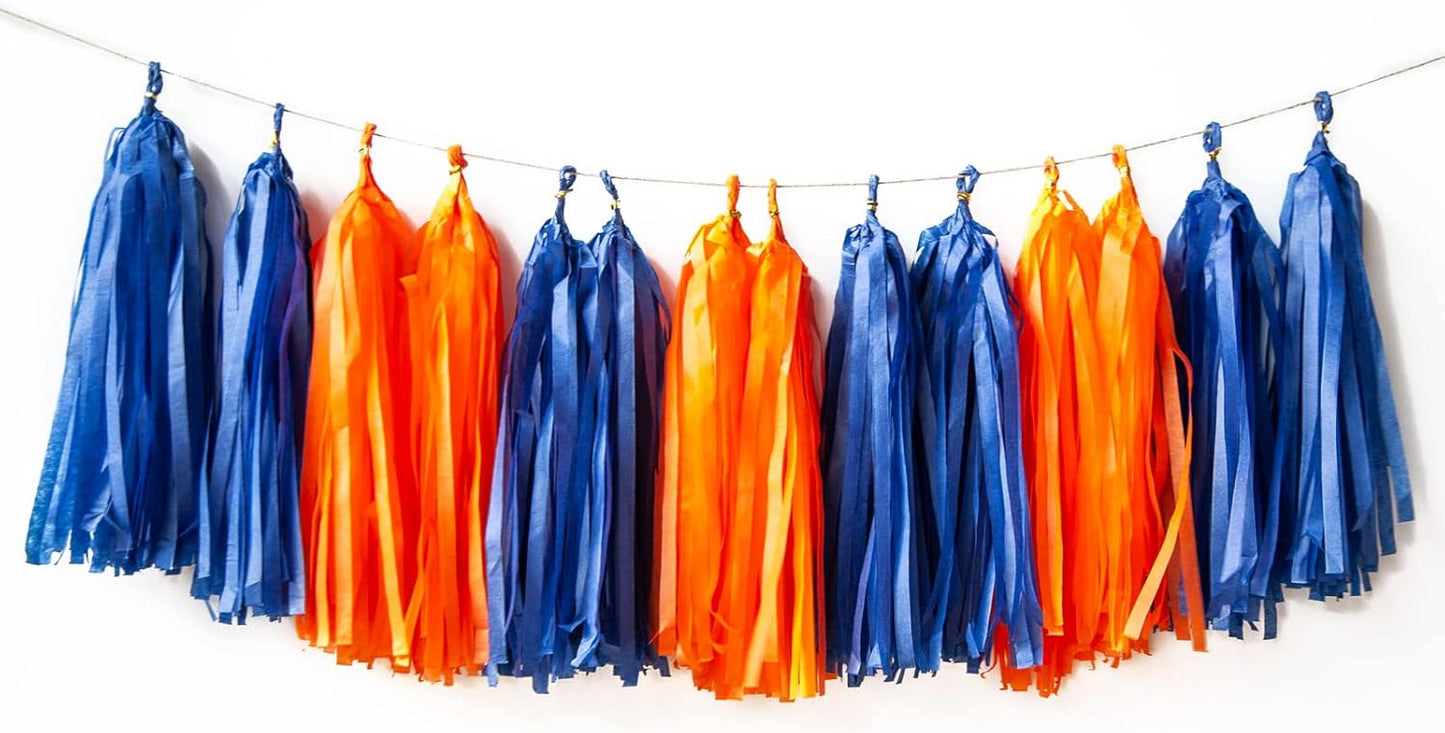 AIM & GGKK Navy Blue and Orange Tassel Garland Banner Tissue Paper Tassels for Party Suppiles Decorations,Wedding Decorations,Nursery Decor,Engagement,Football Party, DIY Kits(20PCS)