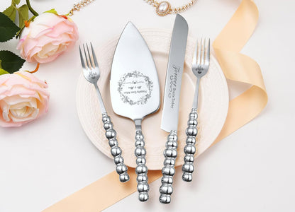 Wedding Cake Knife and Server Set, Gold Ceramic Pearl Handle Cake Cutting Set for Weddings, Engagements, Anniversaries, and Engagement Gifts for Couples