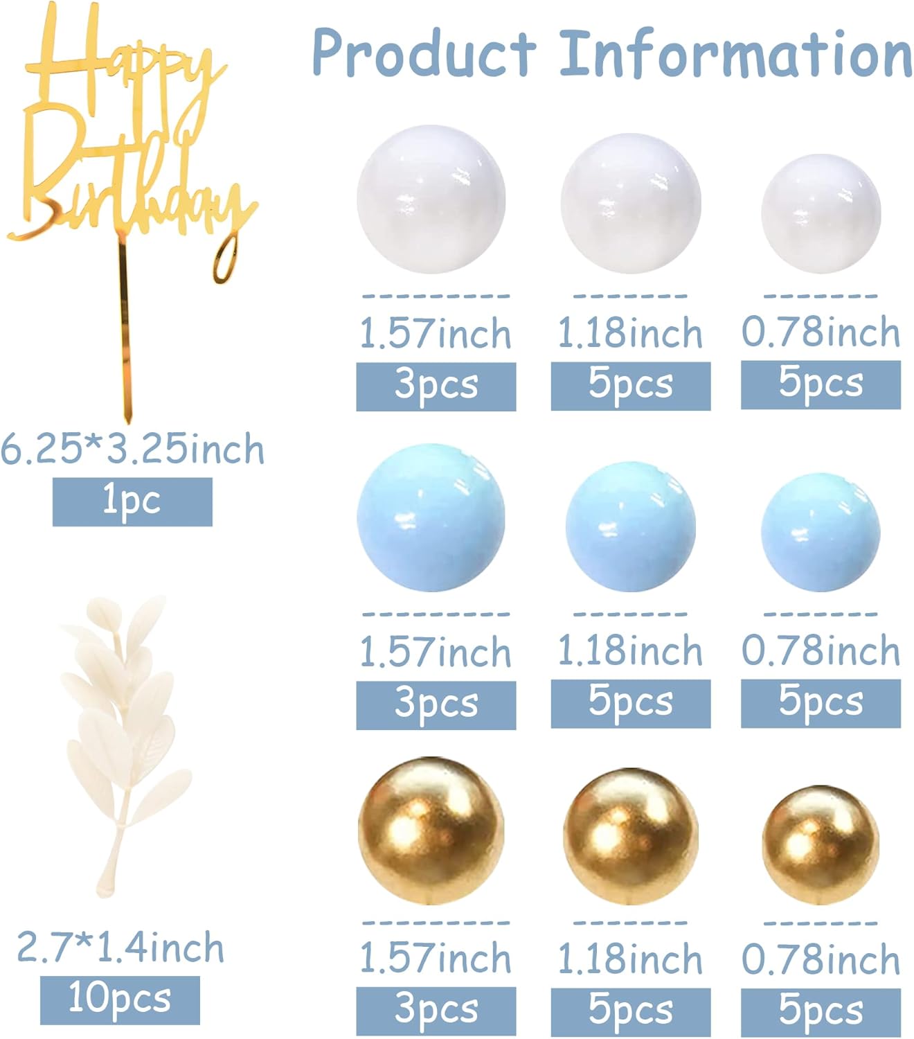 Khaki Balls Cake Topper Boho Grass Cake topper Khaki White Gold Pearl Balls Happy Birthday Cake Decorations for Wedding Birthday Boho Themed Supplies (Khaki)