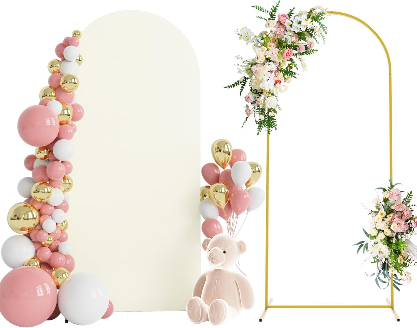 Wokceer 7.2 FT Wedding Arch Backdrop Stand and White Arch Cover, Metal Arch Stand with Arch Stand Cover for Birthday Party Wedding Ceremony Bridal Baby Shower Event Decor